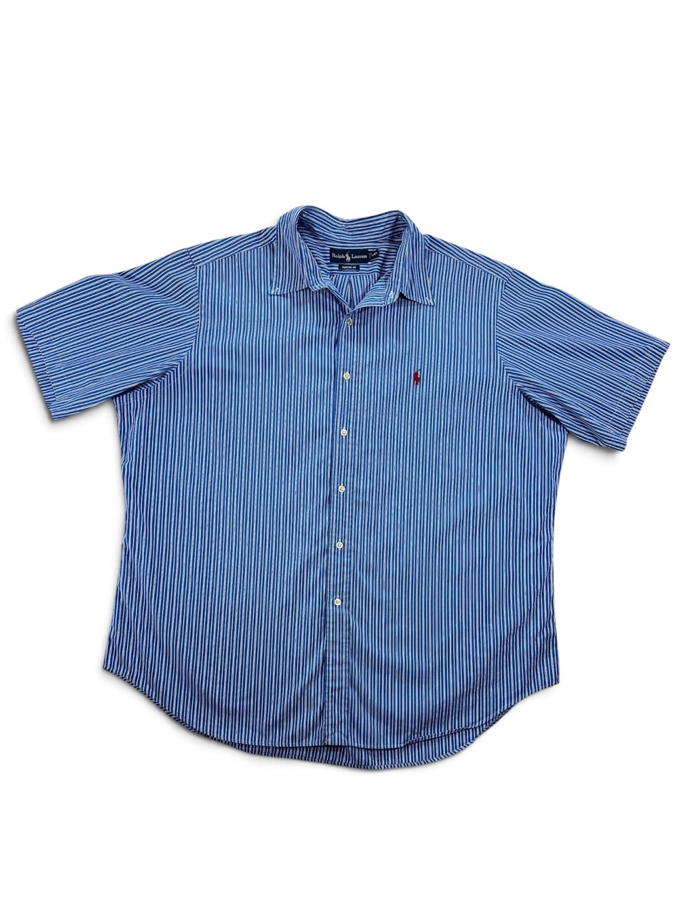 Ralph Lauren Men’s XXL Blue and White Striped Short Sleeve Button-Down Shirt